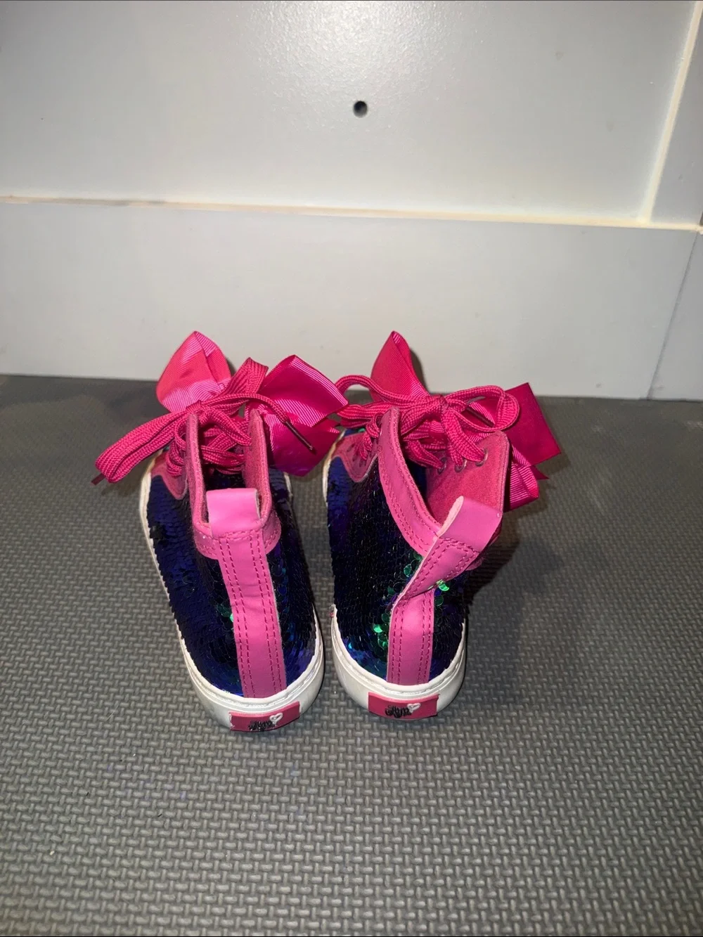 Girls Sequin High-Top Sneakers with Pink Accents